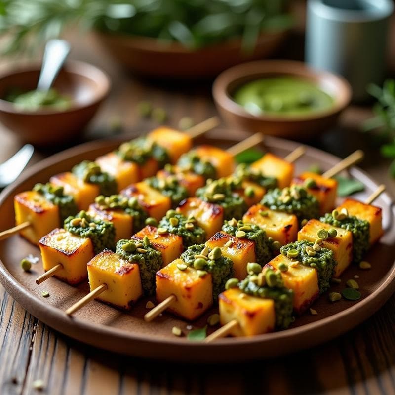 Brochetas de Corazón de Alcachofa y Halloumi con Pesto de Pistacho: Receta Mediterránea en Airfryer