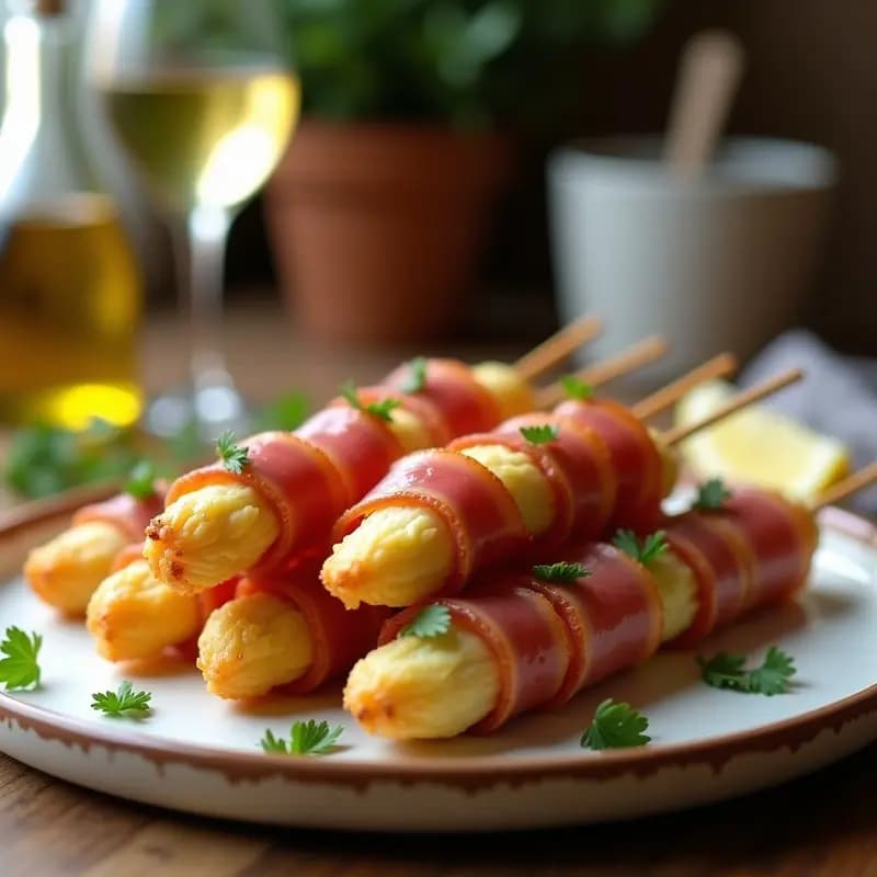 Brochetas de corazón de alcachofa y jamón serrano: Tapa española en airfryer baja en calorías