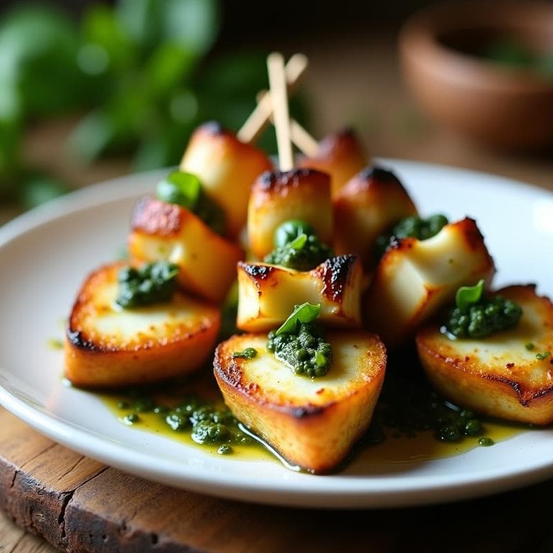 Brochetas de Corazón de Alcachofa y Mozzarella de Búfala: Receta en Airfryer con Pesto de Ajos Negros