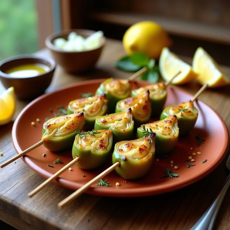 Brochetas de Corazón de Alcachofa y Pimiento del Padrón: Aperitivo Español en Airfryer