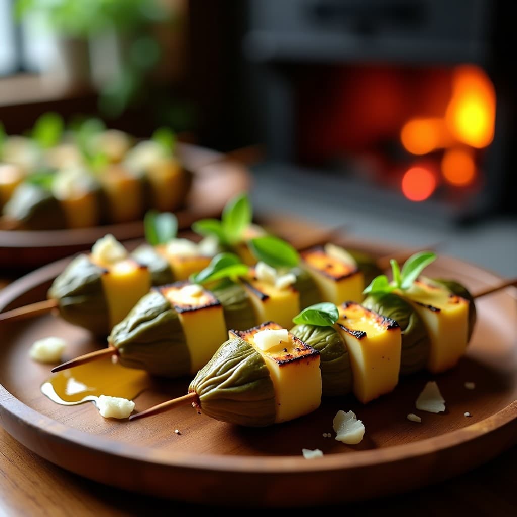 Brochetas de Corazón de Alcachofa y Provolone Ahumado: Entrante Italiano en Grill