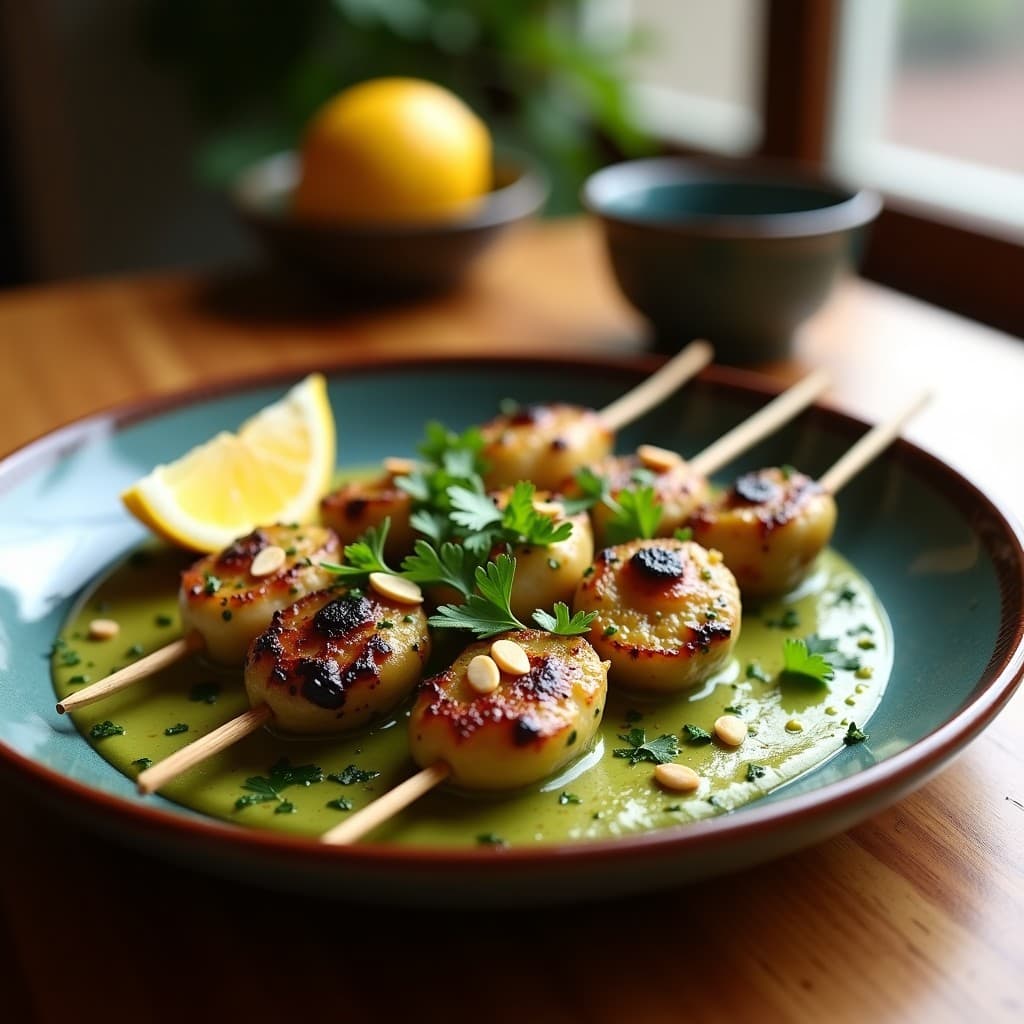 Brochetas de Corazón de Alcachofa y Pulpo con Mojo Verde: Receta Española Gourmet en Grill