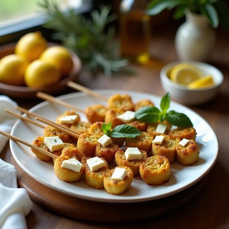 Brochetas de Corazón de Alcachofa y Queso Feta: Aperitivo Griega en Airfryer