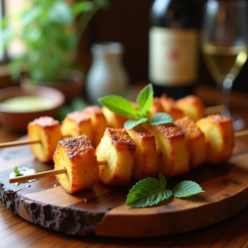 Brochetas de Corazón de Alcachofa y Queso Halloumi: Aperitivo Griego Crujiente en Sartén
