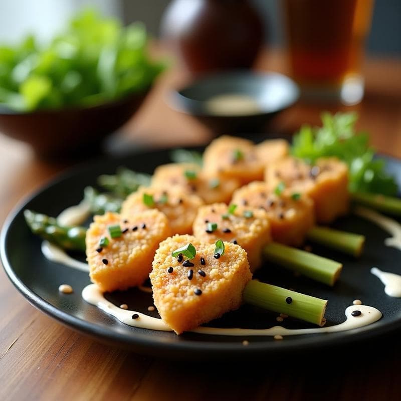 Brochetas de Corazón de Alcachofa y Tempura de Espárragos: Aperitivo Japonés en Airfryer