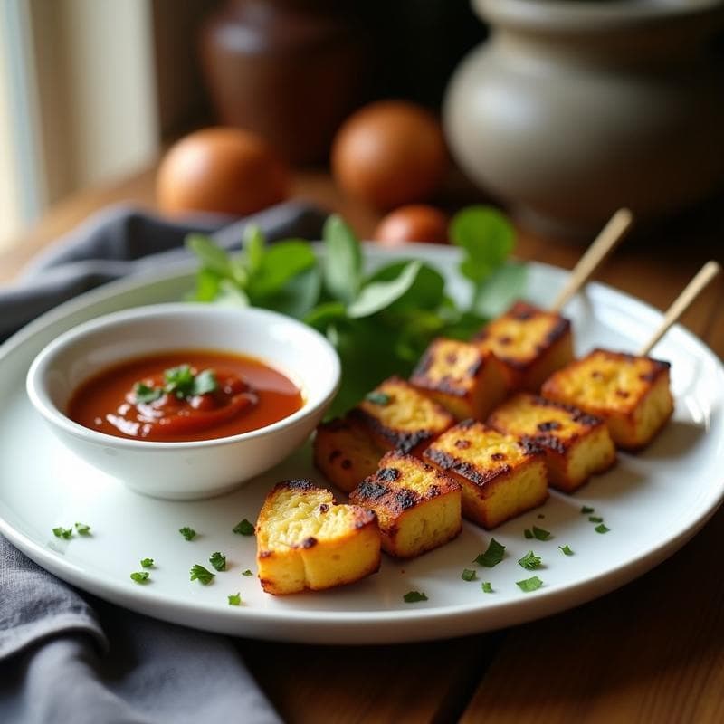 Brochetas de Corazón de Alcachofa y Tofu Ahumado: Receta en Airfryer con Salsa Romesco
