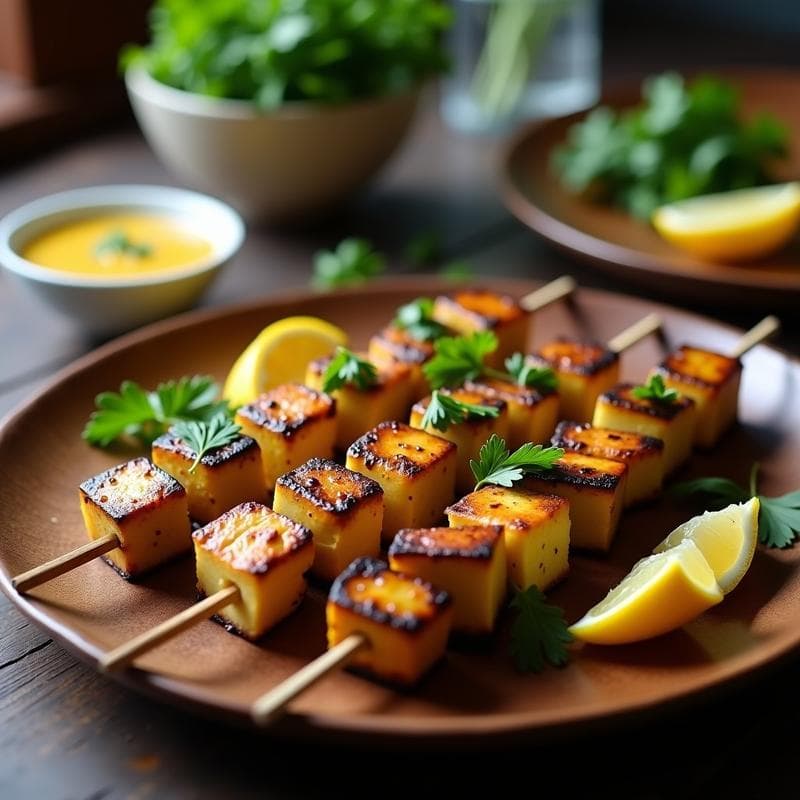 Brochetas de Corazón de Alcachofa y Tofu Ahumado: Receta Vegana al Grill con Aderezo de Limón