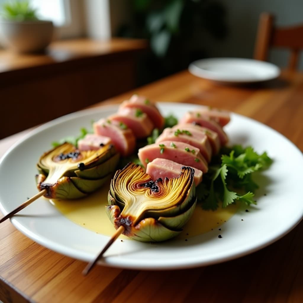 Brochetas de Corazón de Alcachofa y Ventresca de Atún: Receta Italiana Gourmet en Grill
