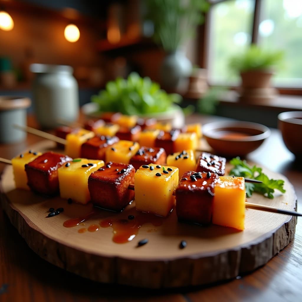 Brochetas de Ananás y Chorizo de Tempeh: Receta Vegana con Glaseado de Salsa Teriyaki