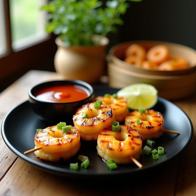 Brochetas de Ananás y Gambas con Salsa de Chili: Receta Tailandesa en 10 Minutos