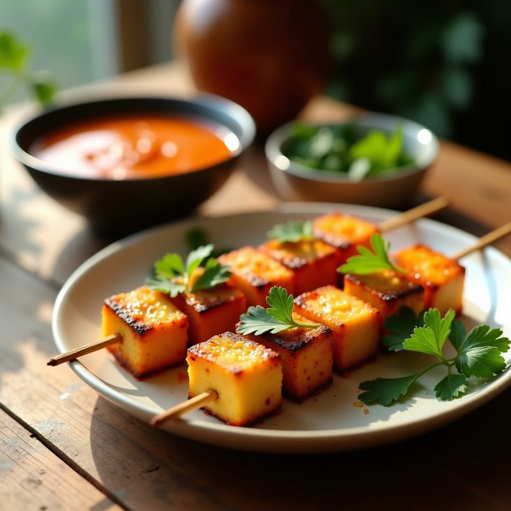 Brochetas de Ananás y Tofo Marinado en Curry Rojo: Receta Tailandesa en Airfryer Vegana