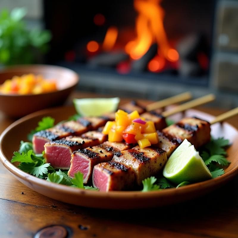 Brochetas de Atún con Salsa de Mango y Chile Chipotle: Receta Mexicana Keto a la Parrilla