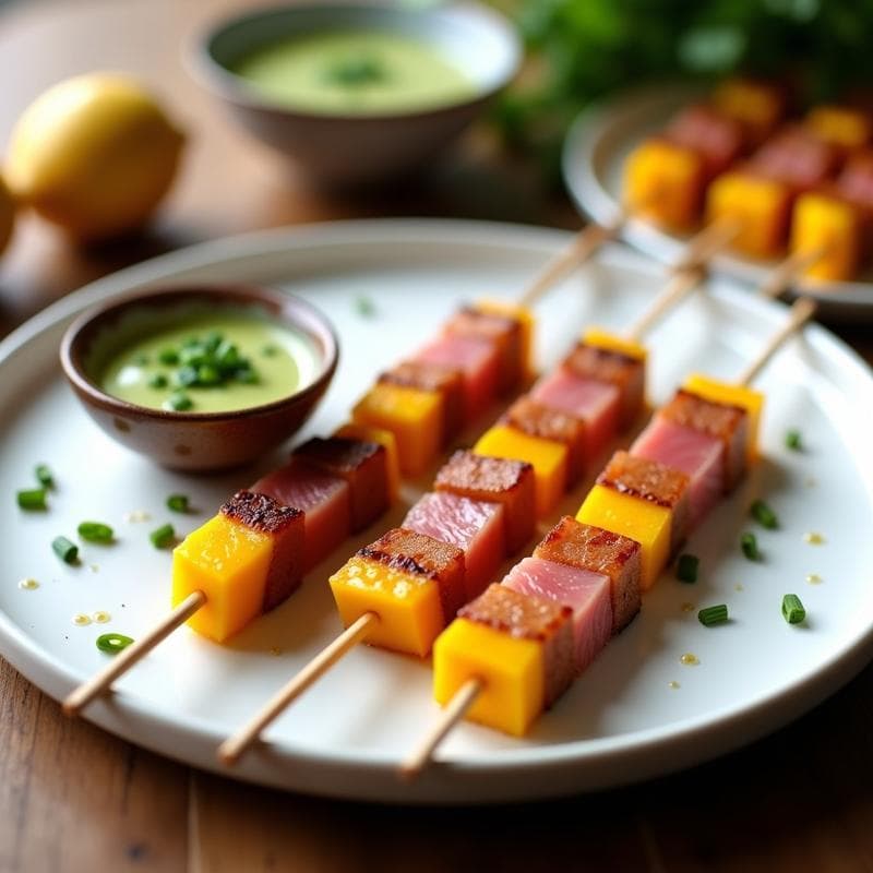 Brochetas de Atún y Mango con Salsa de Wasabi: Receta Japonesa en Airfryer con Toque Picante