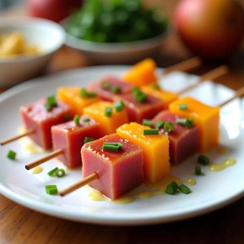 Brochetas de Atún Rojo y Mango con Marinada de Wasabi: Receta Gourmet en 15 Minutos