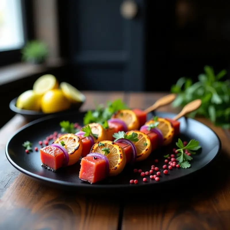 Brochetas de Coral de Atún y Mariquitas de Limón: Receta Peruana Gourmet en Parrilla