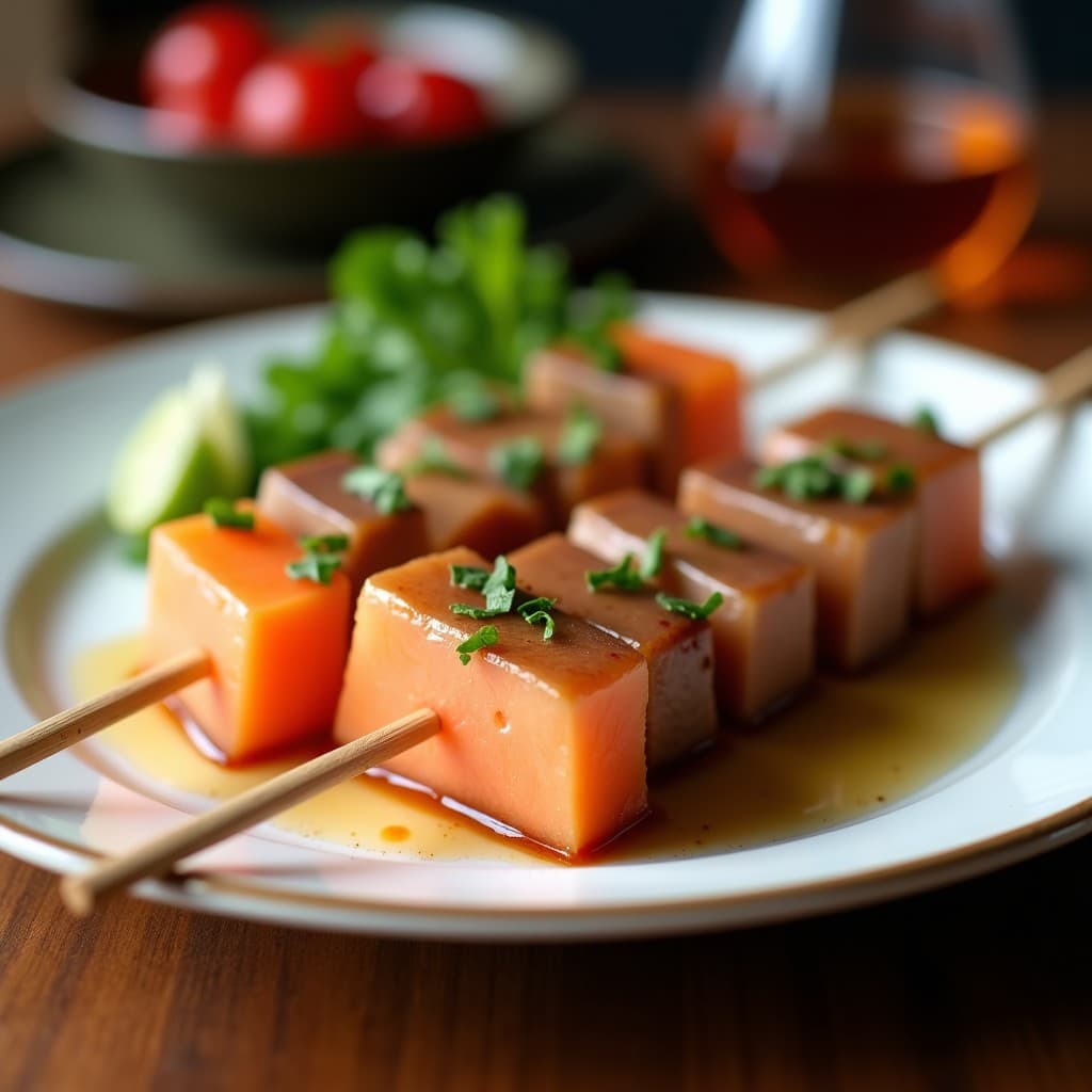 Brochetas de Atún Rojo y Melón Cantalupo: Receta Japonesa en Airfryer con Glaseado de Sake