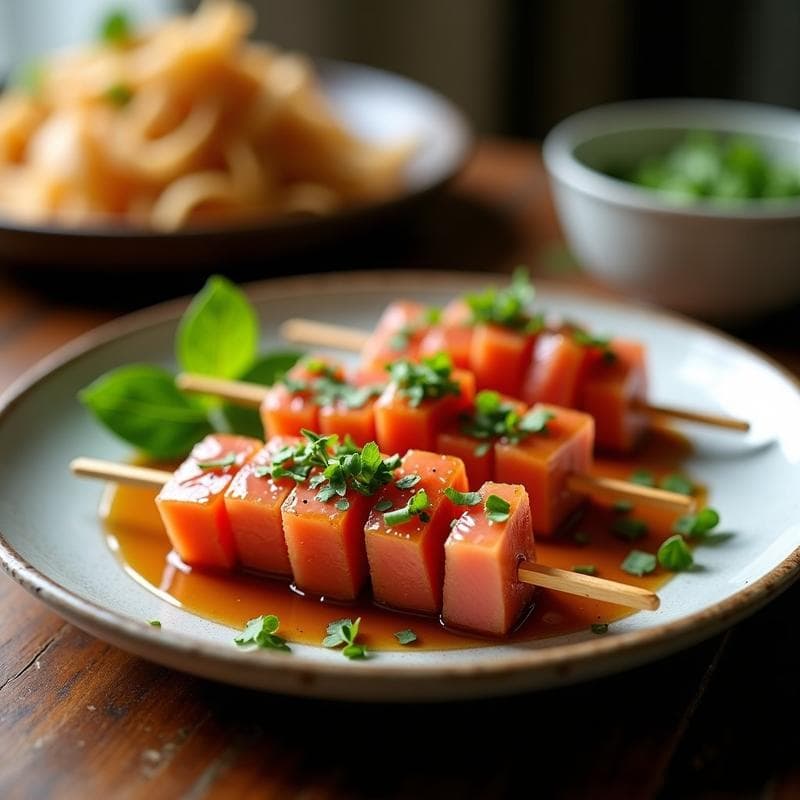 Brochetas de Atún y Melón con Glaseado de Sésamo: Receta en Airfryer con Toque Umami