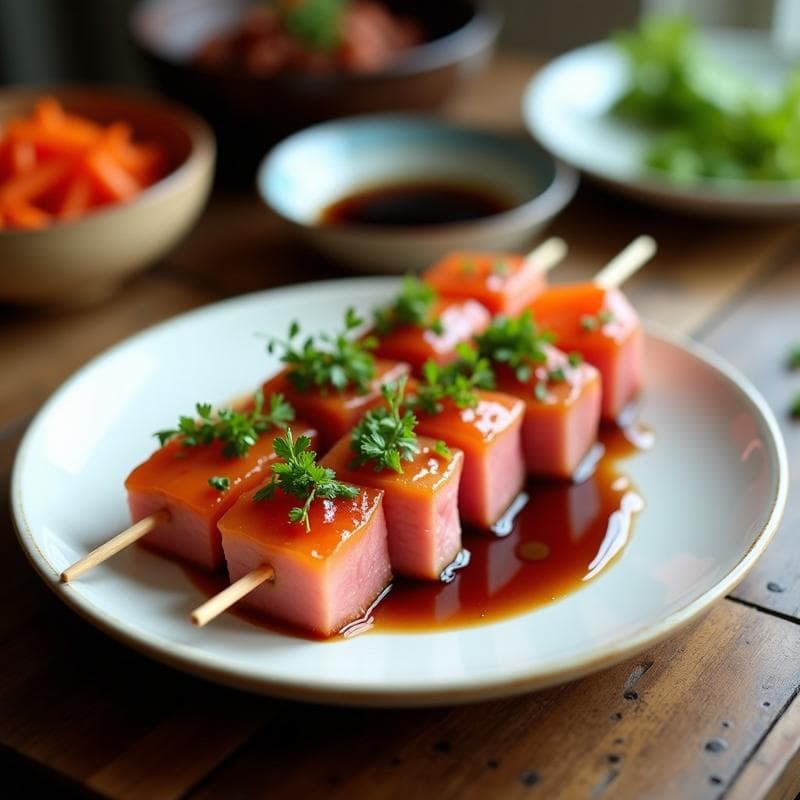 Brochetas de Atún y Melón con Salsa de Soja y Jengibre: Receta Japonesa Rápida en Airfryer