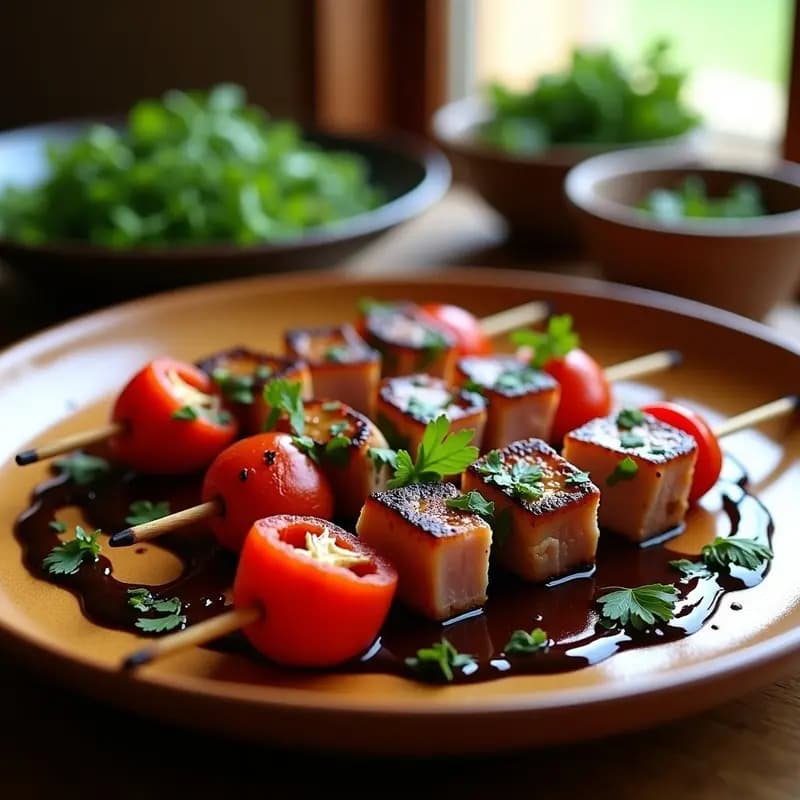 Brochetas de Atún Rojo y Pimientos Asados con Alioli de Ajo Negro: Receta Mediterránea en Grill