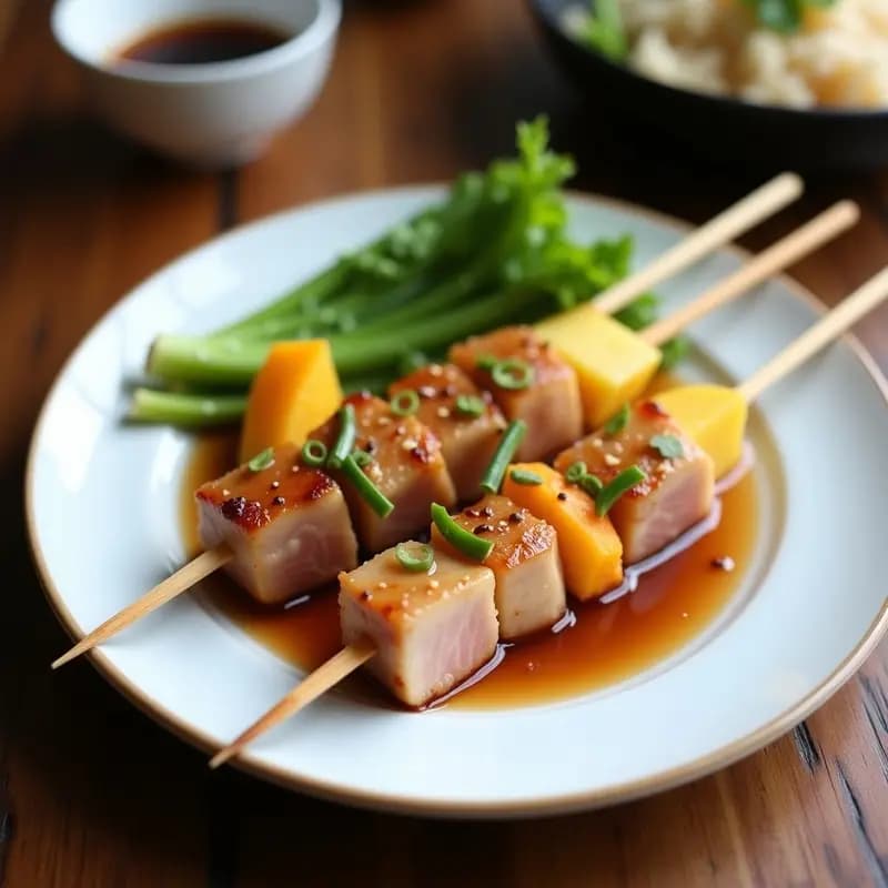 Brochetas de Atún y Piña con Salsa de Soja y Jengibre: Receta Hawiana en Grill