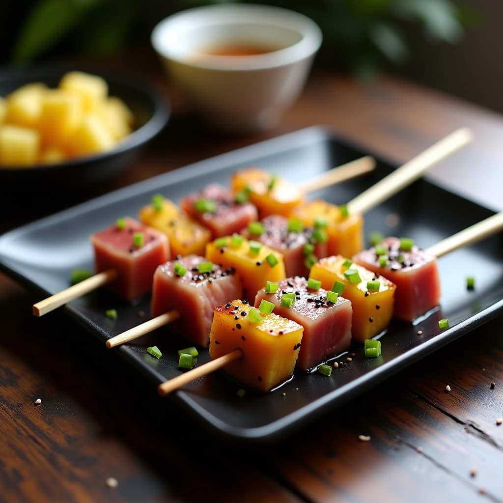 Brochetas de Atún y Piña con Salsa de Wasabi y Miel: Receta de Fusión Japonesa-Hawaiana