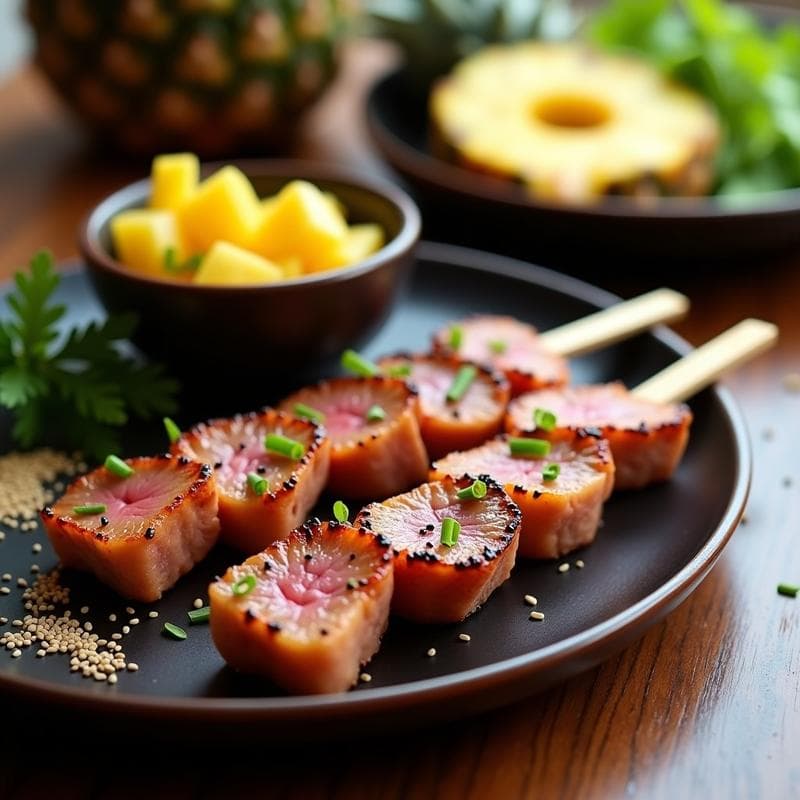 Brochetas de Atún Sellado con Pineapple Salsa: Receta Japo-Hawaiana en Airfryer