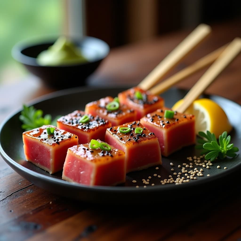 Brochetas de Atún Marinado en Sake con Wasabi: Receta Japonesa en Airfryer y Baja en Calorías