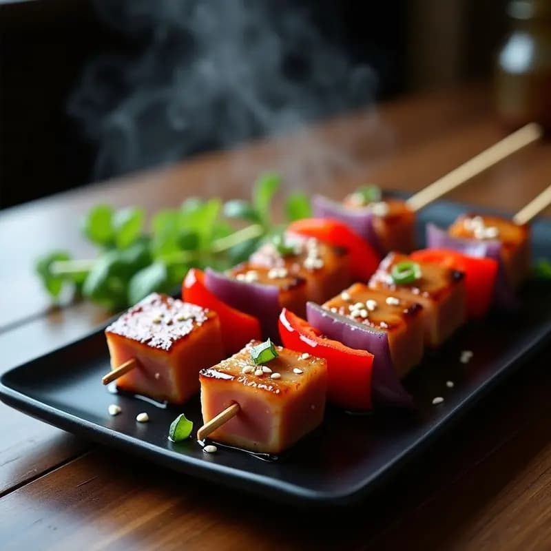 Brochetas de Atún con Salsa Teriyaki de Miel y Limón: Receta Japonesa en Grill Rápida