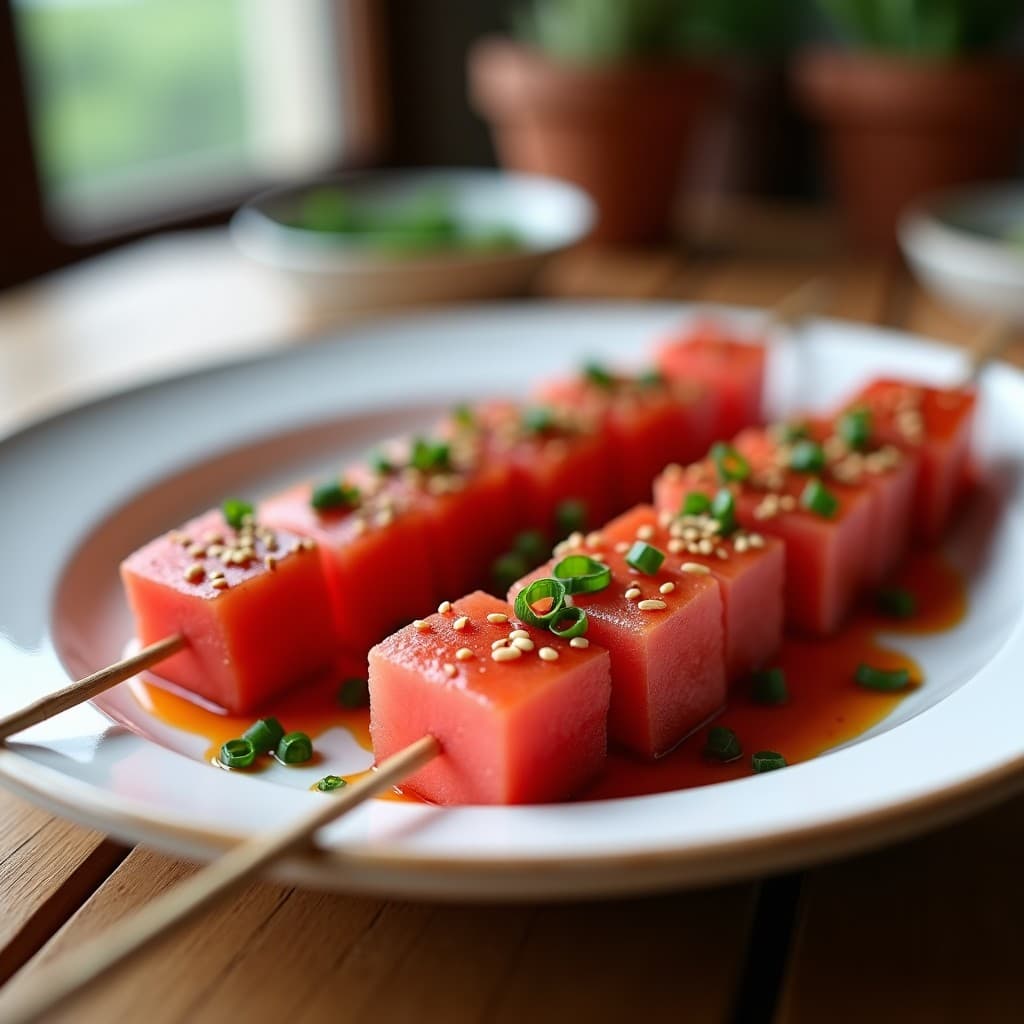 Brochetas de Atún Rojo y Sandía con Vinagreta de Harissa: Receta Africana Alta en Omega-3 en 15 Minutos