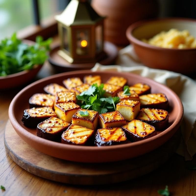 Brochetas de Berenjena Marinada en Adobo y Queso Halloumi: Receta Español-Marroquí en Airfryer