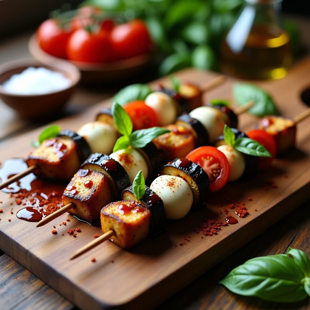 Brochetas de Berenjena Ahumada y Mozzarella de Búfala: Entrante Italiano en Airfryer