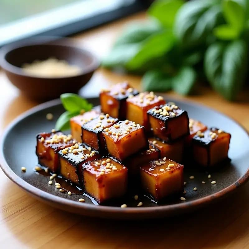 Brochetas de Berenjena Glaseada con Sirope de Arce y Semillas de Sésamo: Aperitivo Japonés en Airfryer