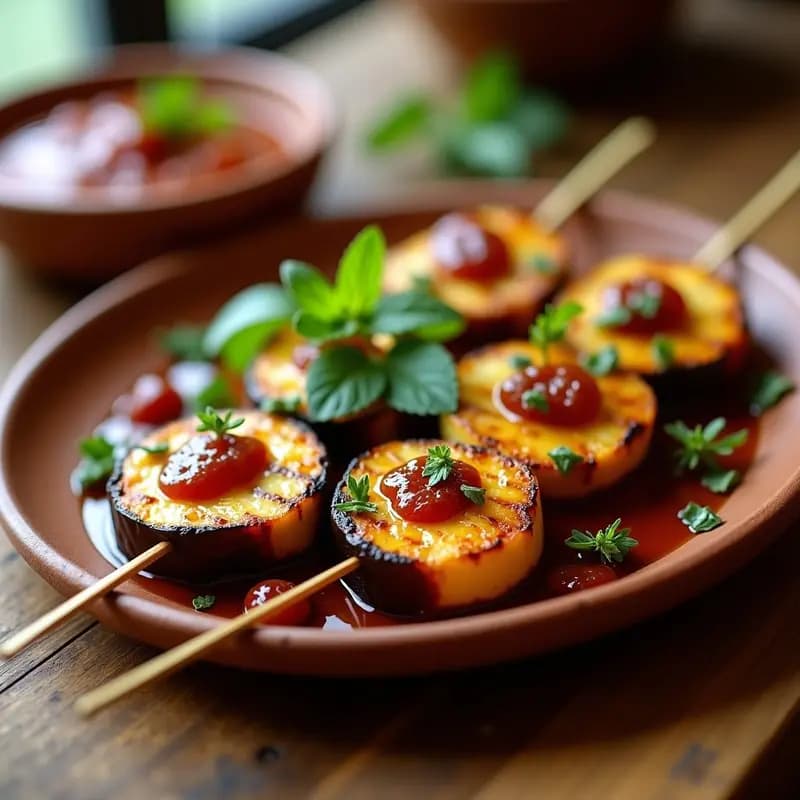 Brochetas de Berenjena y Halloumi con Mermelada de Higo: Entrante Chipriota en Grill