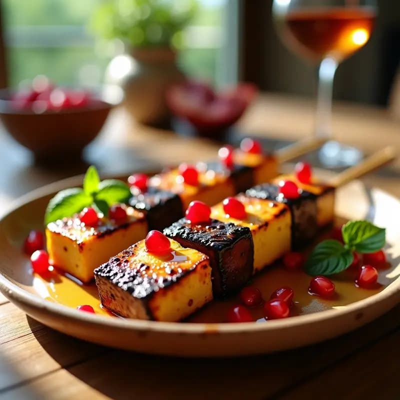 Brochetas de Berenjena y Halloumi con Miel de Granado: Aperitivo Griego en Grill