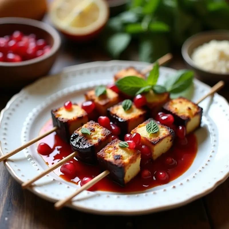 Brochetas de Berenjena Ahumada y Halloumi con Salsa de Granados: Receta Chipriota en Grill
