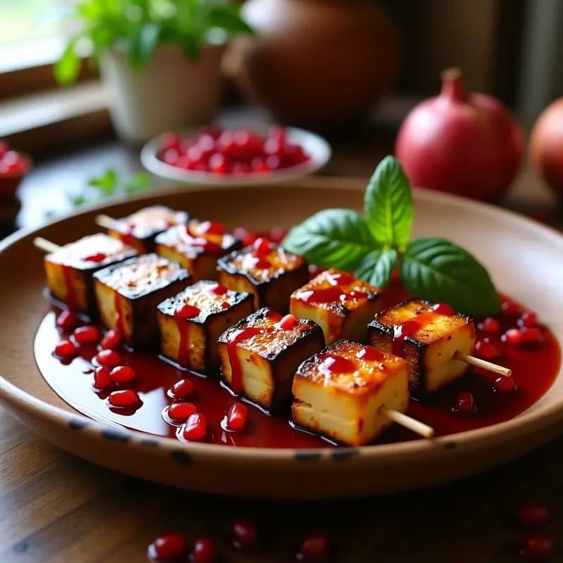 Brochetas de Berenjena y Queso Halloumi con Sirope de Granado: Receta Chipriota en Grill