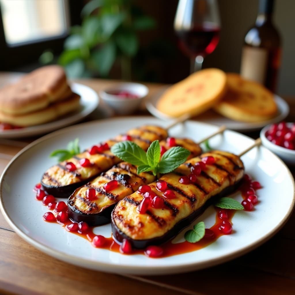 Brochetas de Berenjena Ahumada y Halloumi: Receta Chipriota en Airfryer con Vinagreta de Granada