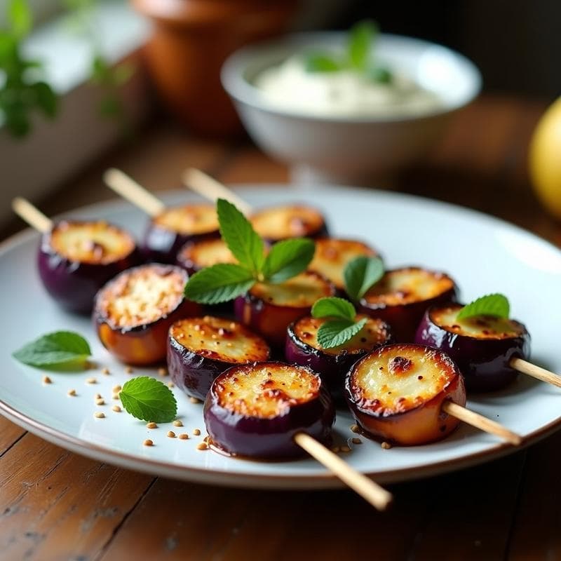 Brochetas de Berenjena y Halloumi con Salsa de Zaatar: Receta chipriota en Airfryer Sin Aceite
