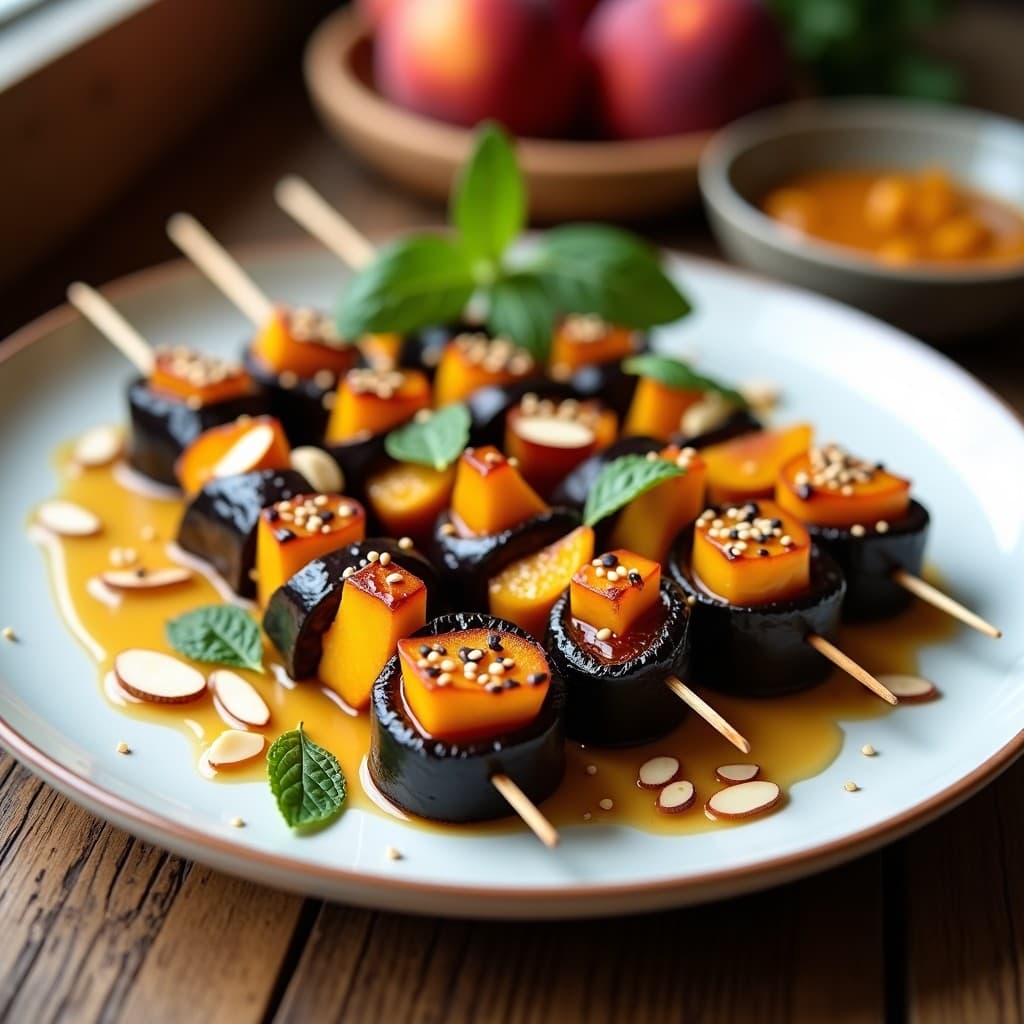 Brochetas de Berenjena Ahumada y Melocotón: Receta Vegana Dulce-Salada en Airfryer