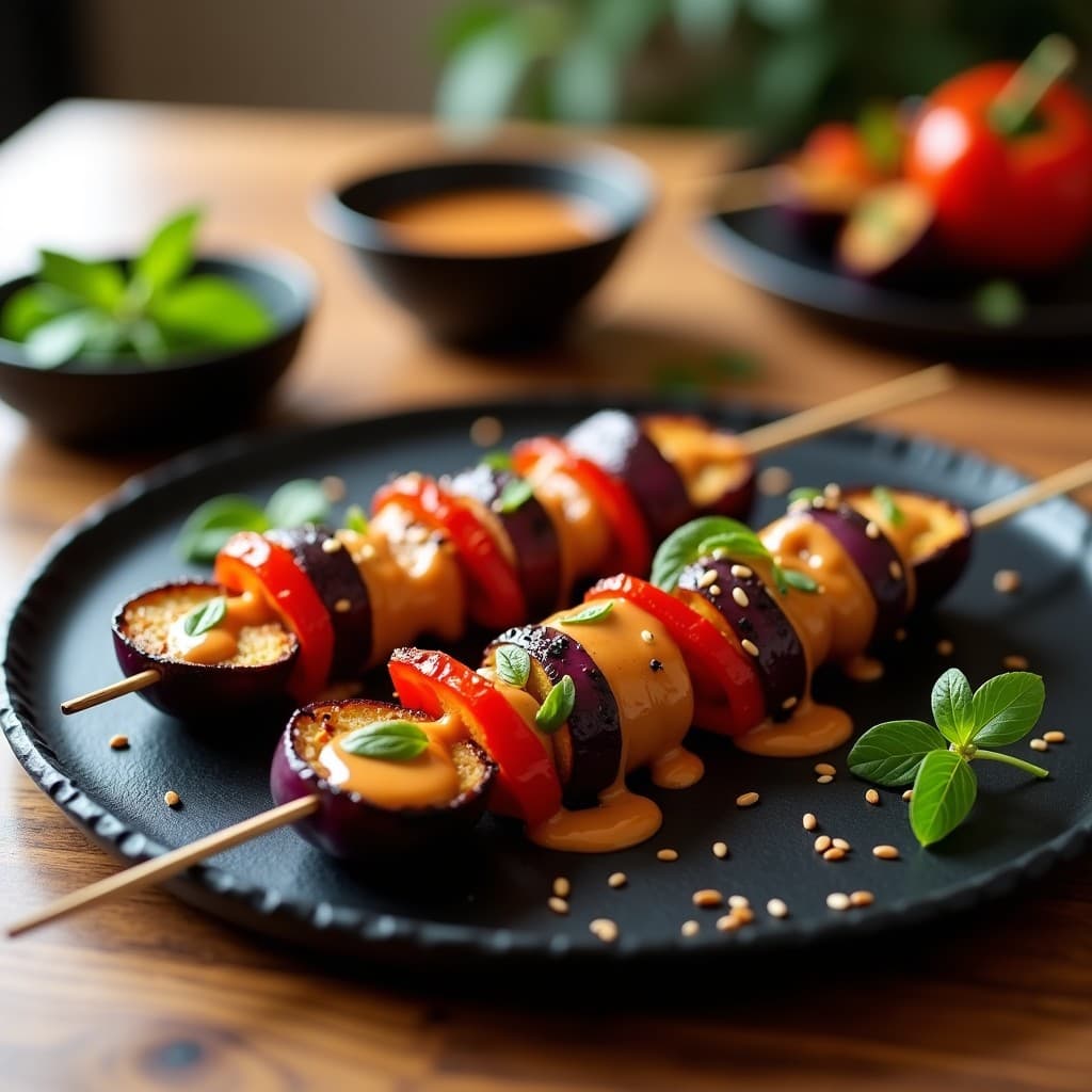 Brochetas de Berenjena Marinada en Miso con Salsa de Cacahuete: Receta Fusion Japonesa en Airfryer