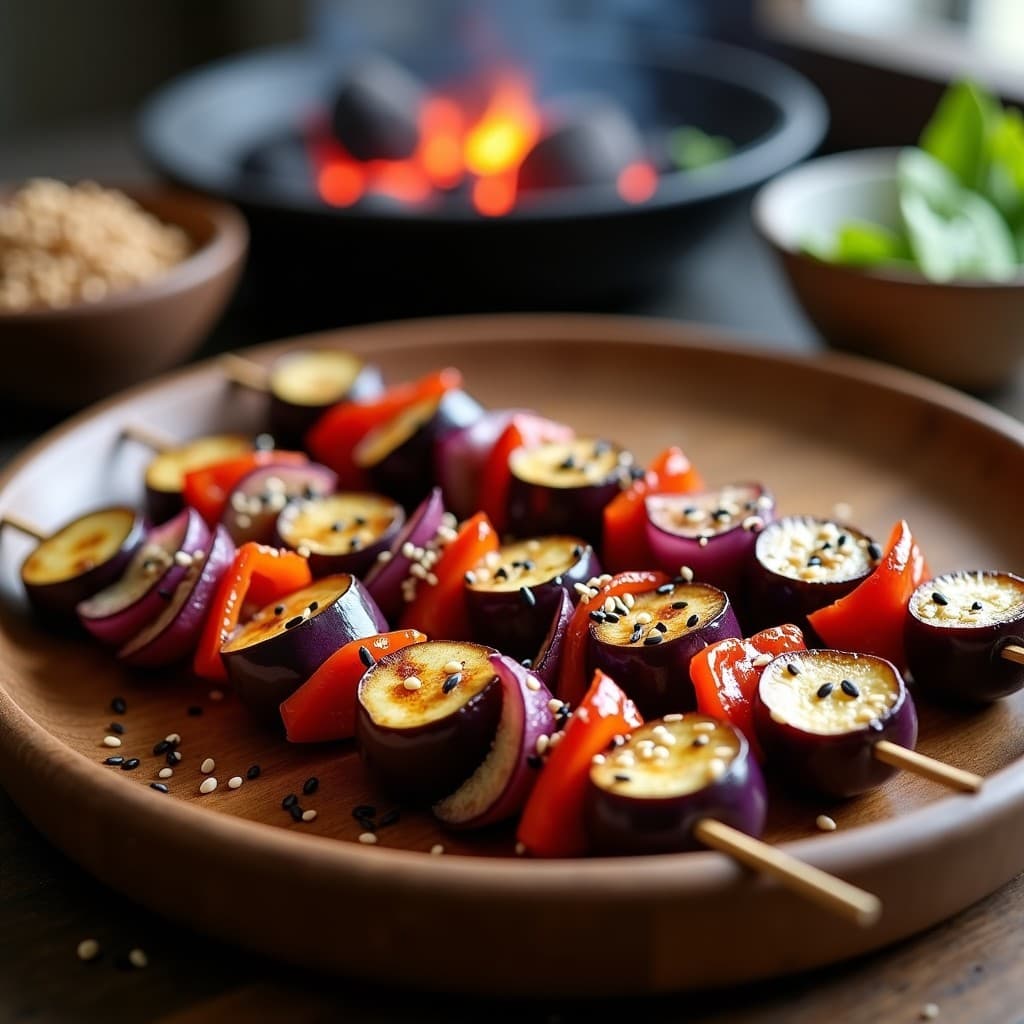 Brochetas de Berenjena Marinada en Miso y Sésamo: Receta Vegana al Grill con Toque Umami