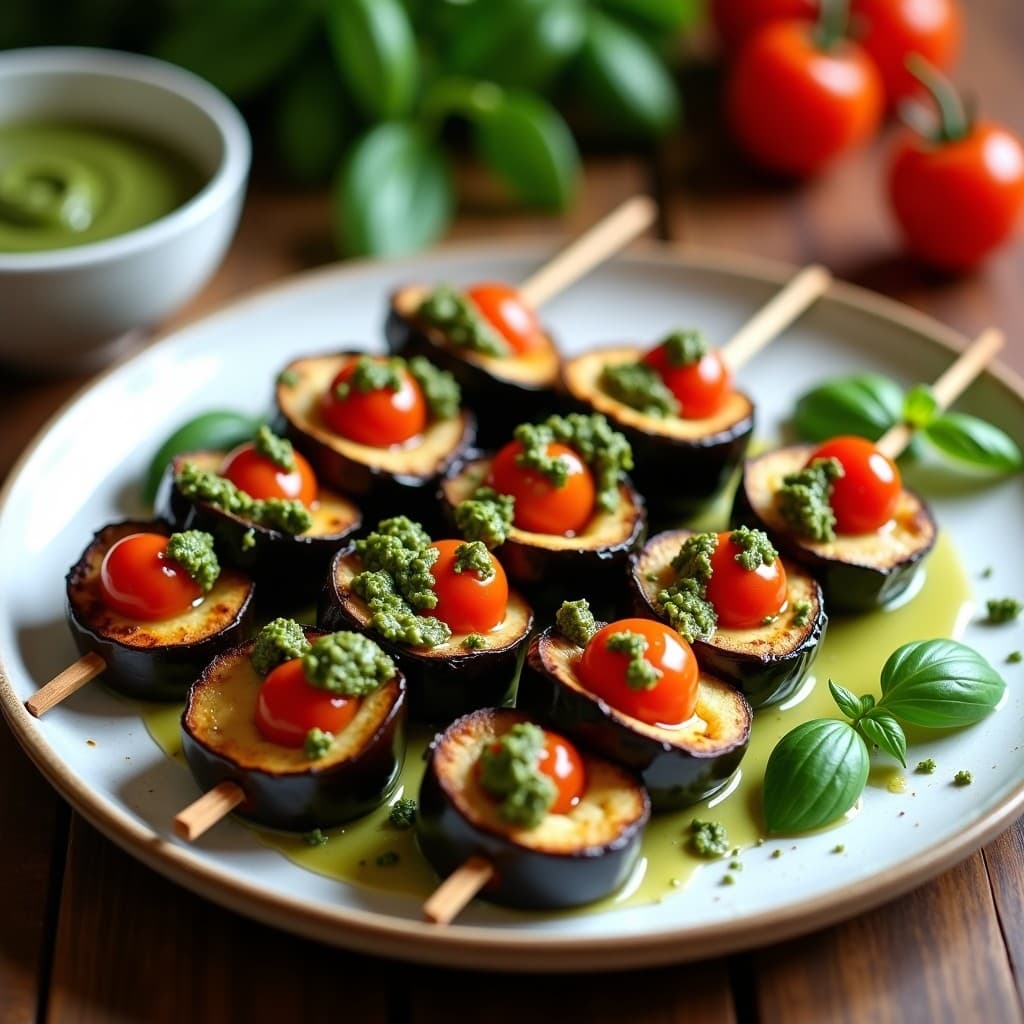 Brochetas de Berenjena Marinada en Pesto de Albahaca y Piñones: Receta Italiana en Airfryer