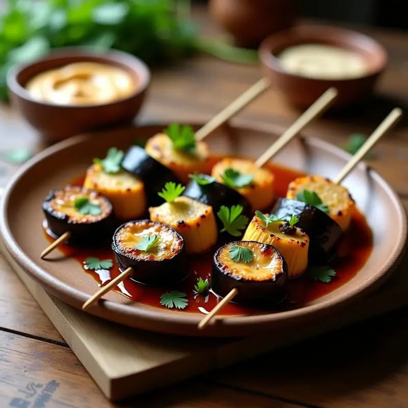 Brochetas de Berenjena Ahumada y Queso de Cacahuete: Aperitivo Tailandés en Grill