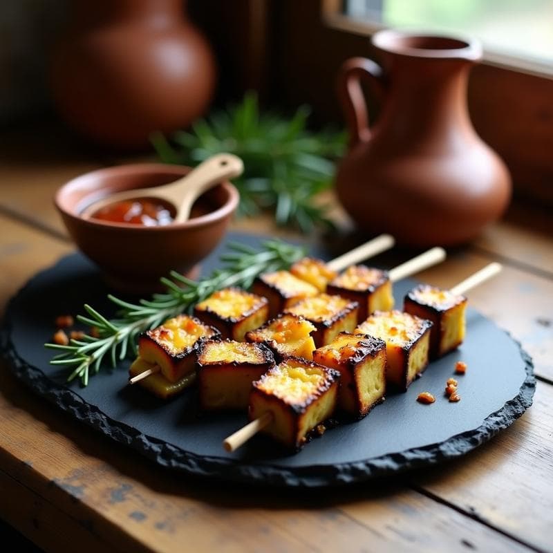 Brochetas de Berenjena Ahumada y Queso Manchego con Mermelada de Higos: Receta Medieval en Airfryer