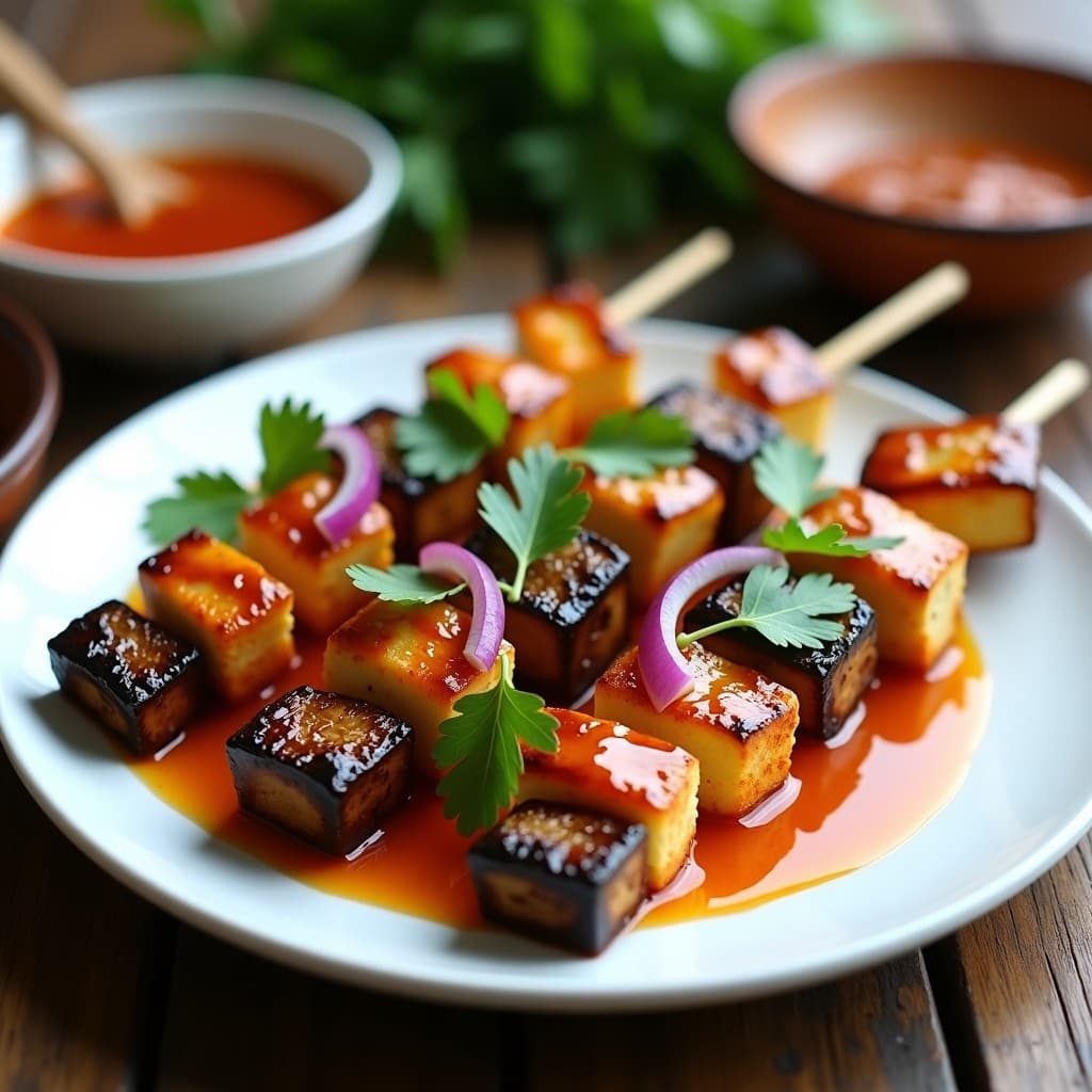 Brochetas de Berenjena Marinada y Tofu con Salsa de Tamarindo: Receta Tailandesa en Airfryer
