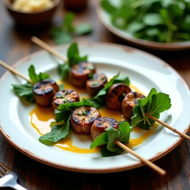 Brochetas de Berros y Champiñones Portobello con Salsa de Mostaza y Miel: Receta Keto en Grill