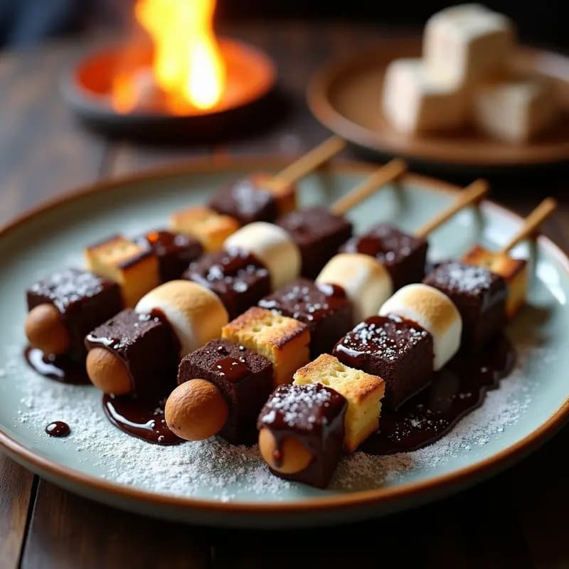 Brochetas de Brownie, Galletas y Marshmallows a la Parrilla: Postre en Brocheta