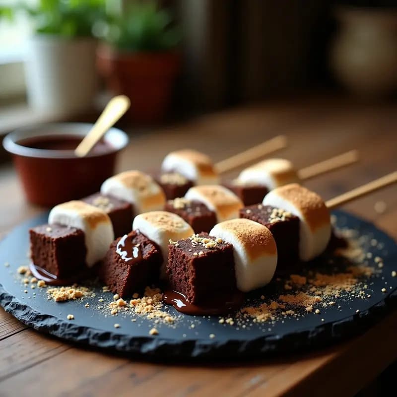 Brochetas de Brownies Chocolate y Malvaviscos Grillados: Postre que Parece una Fogata Dulce