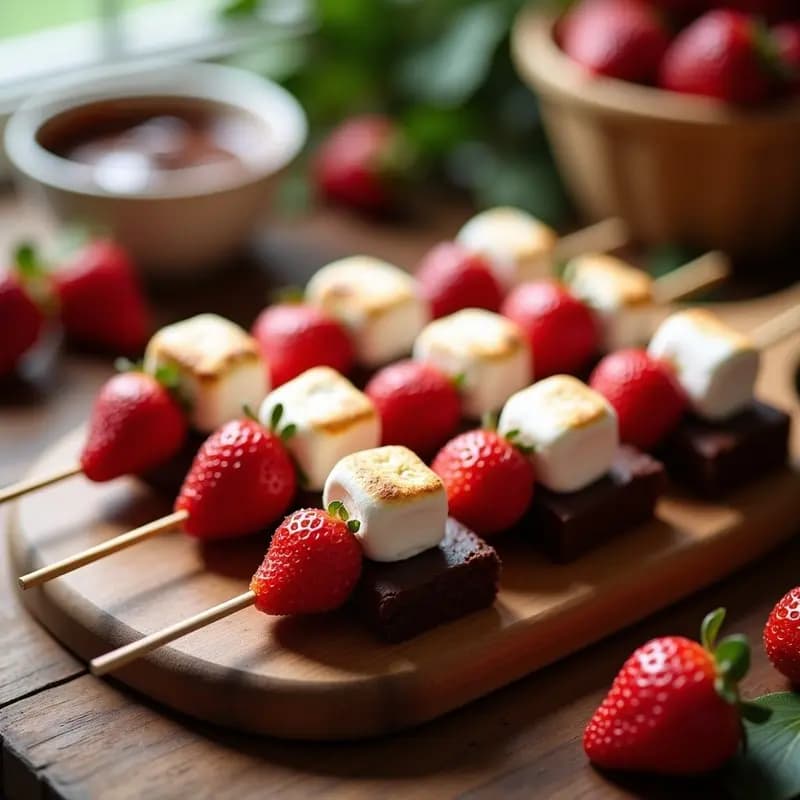 Brochetas de Brownies, Fresas y Mallows Tostados: Postre en Palito para Fiestas