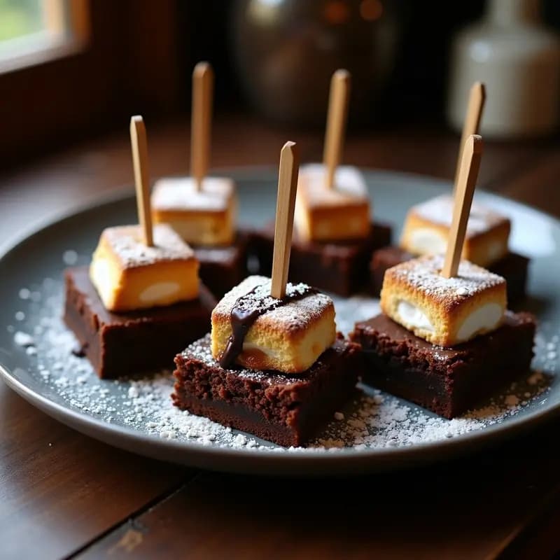 Brochetas de Brownies, Galleta y Marshmallows: Postre en Palito Adictivo